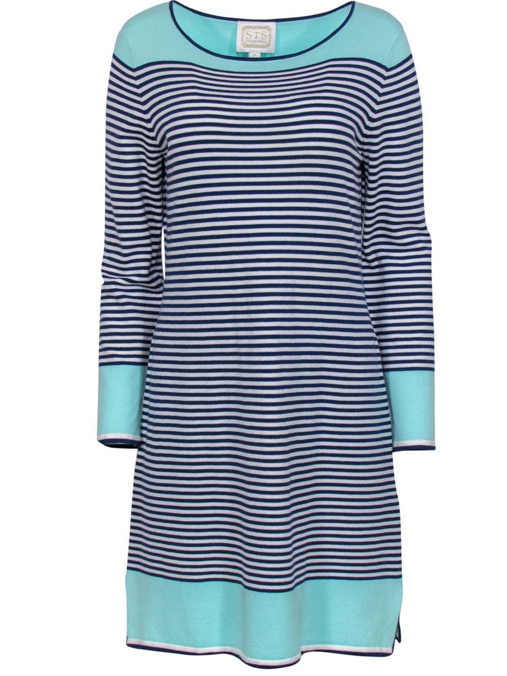 Sail to Sable Navy and White Striped Boatneck Dress with Mint Accents